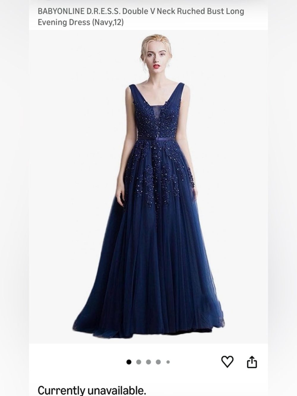 Navy Evening Gown -Lace Appliqué